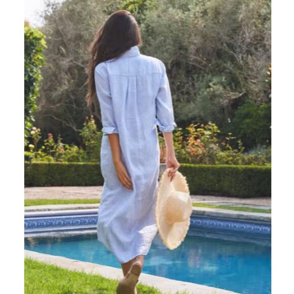 Frank & Eileen Rory Maxi Shirtdress Italian Lived In Linen Blue Striped Size XS - Picture 9 of 15